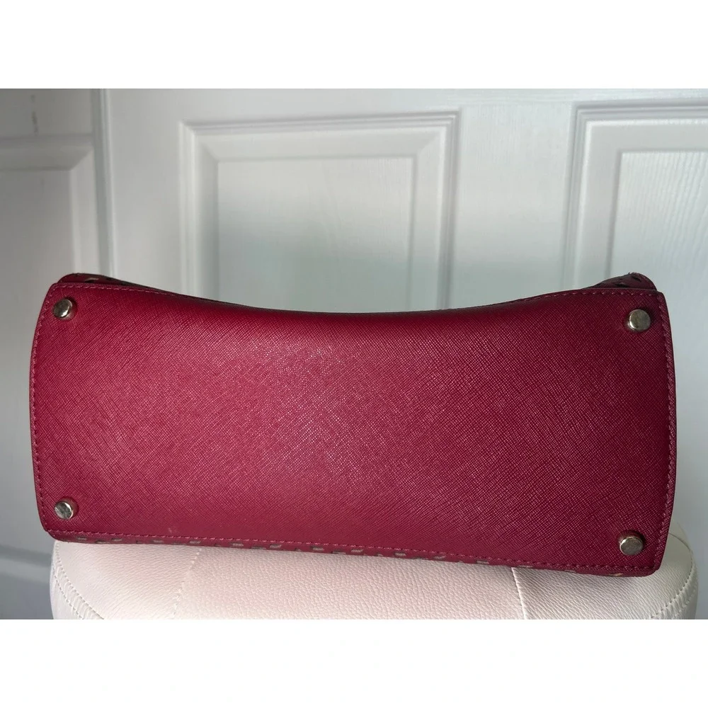 Kate‎ Spade Satchel Laser Cut Perforated Burgundy Saffiano Leather Tote Bag Red